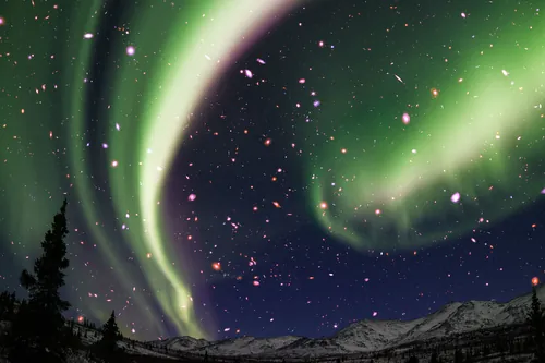 Aurora over Mount Denali composite